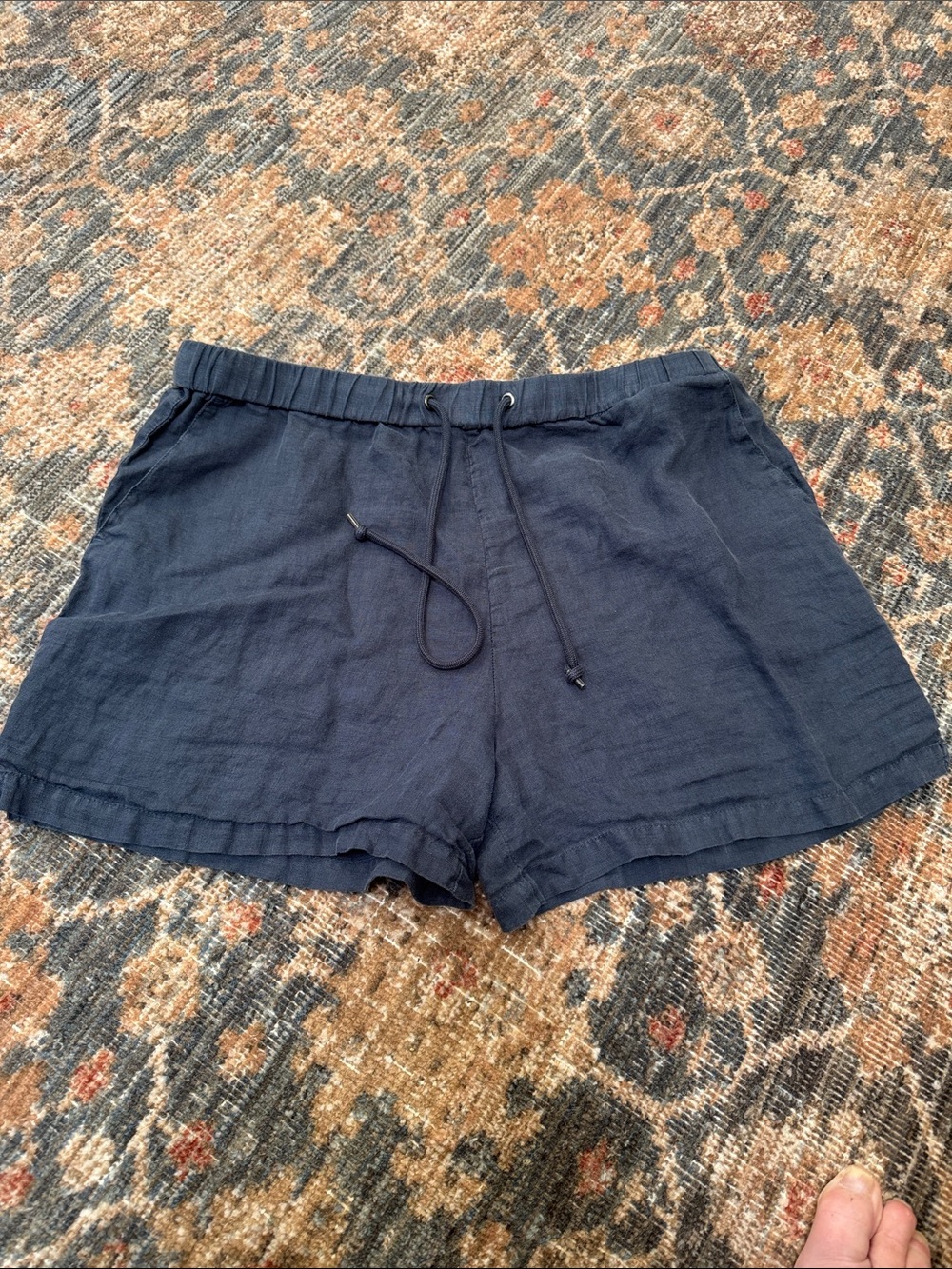 James Perse Navy Drawstring High-Waist 100% Linen Shorts Sz 3 Quiet Luxury